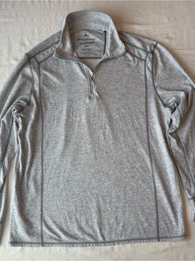 Tommy Bahama Island Zone Gray Heather 1/4 Zip, UPF 30 Very Good UV Protection